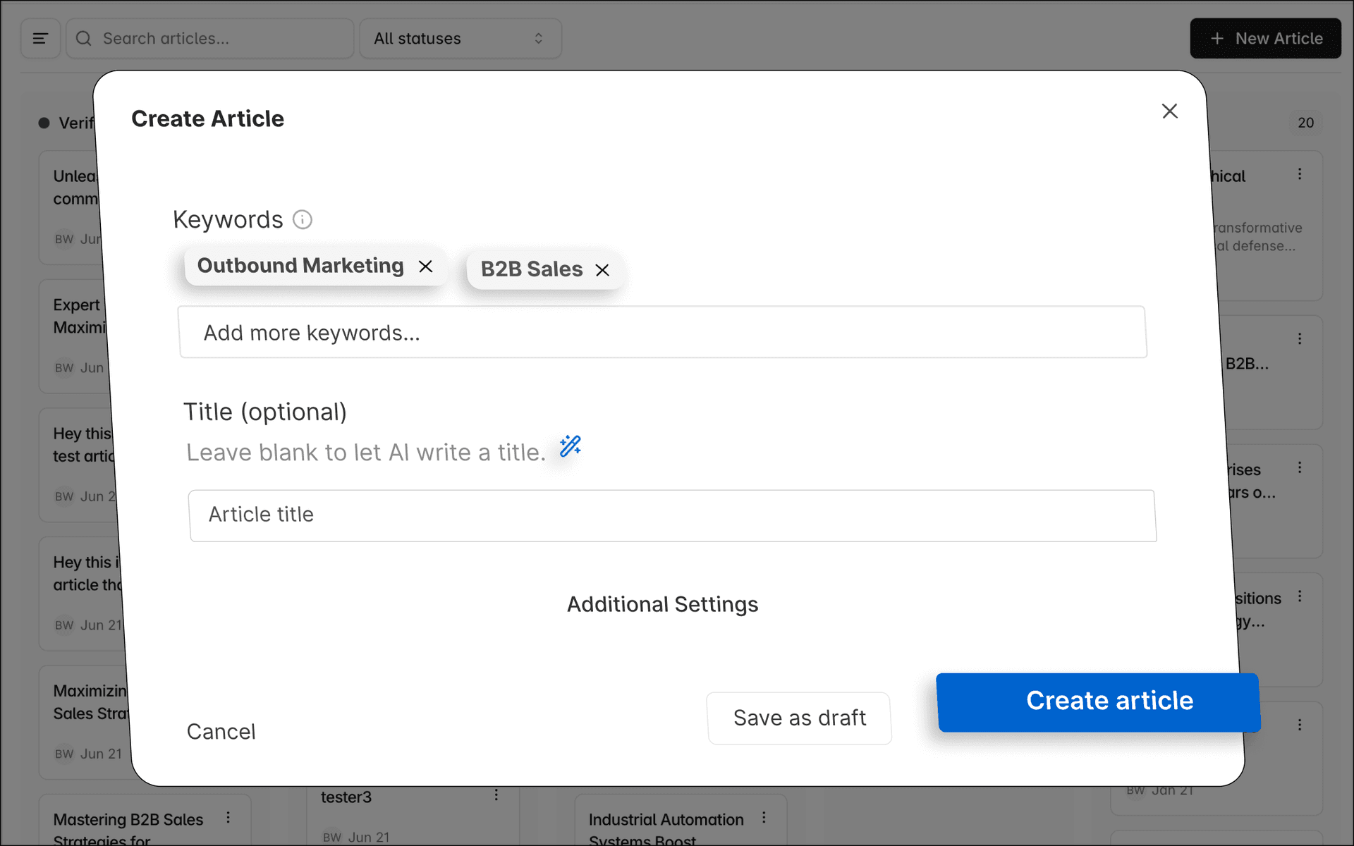 AI content generation interface